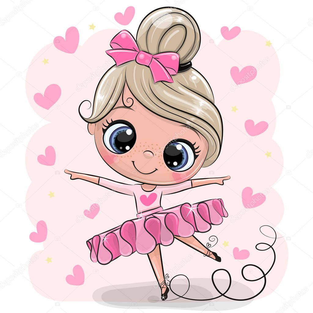 Cute Cartoon Ballerina on a pink background