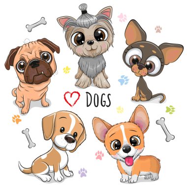 Set of Cute Cartoon Dogs isolated on a white background clipart