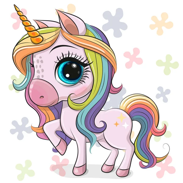 Lindo Unicornio Dibujos Animados Con Una Melena Arco Iris Aislado — Archivo Imágenes Vectoriales