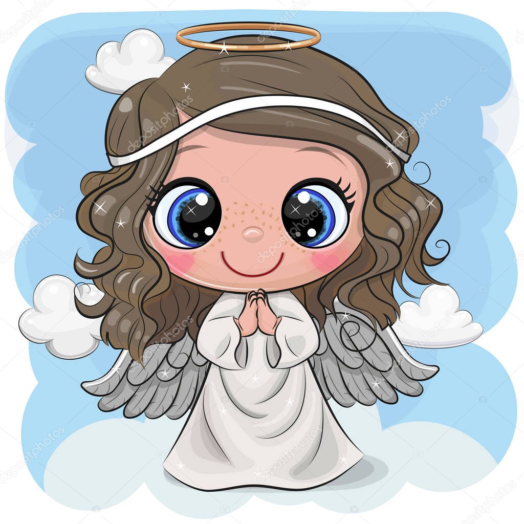 Cute Cartoon Christmas angel on a blue background