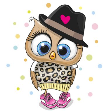 Siyah şapkalı tatlı Çizgi film Baykuşu.