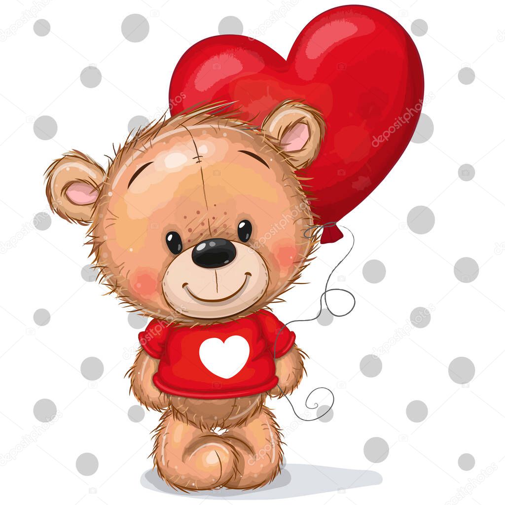 Drawing Teddy bear in a red sweater with a red balloon