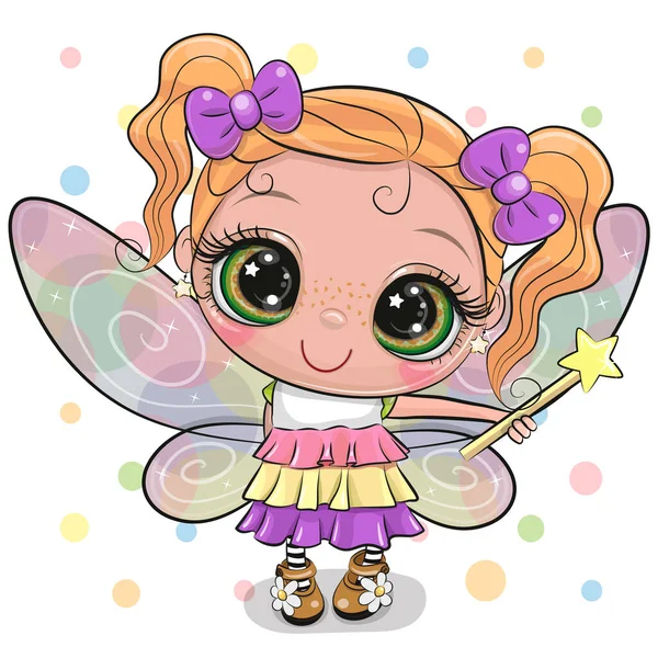 Cute Cartoon Fairy Girl White Background — Stock Vector