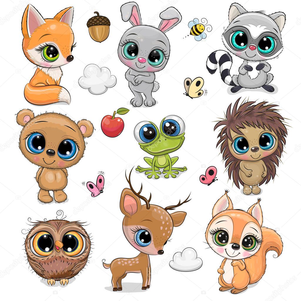 Set of Cute Cartoon Animals on a white background