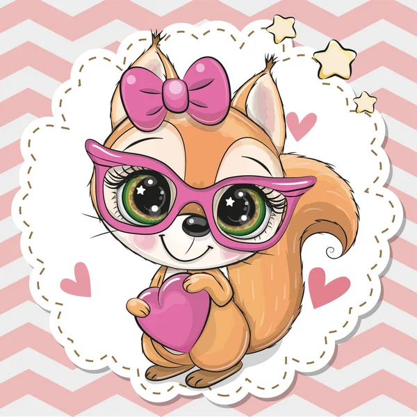 可爱的卡通松鼠 带着弓和粉色背景的眼镜 免版税图库插图
