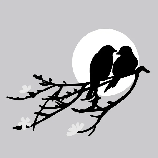 Deux oiseaux sur une branche — Image vectorielle