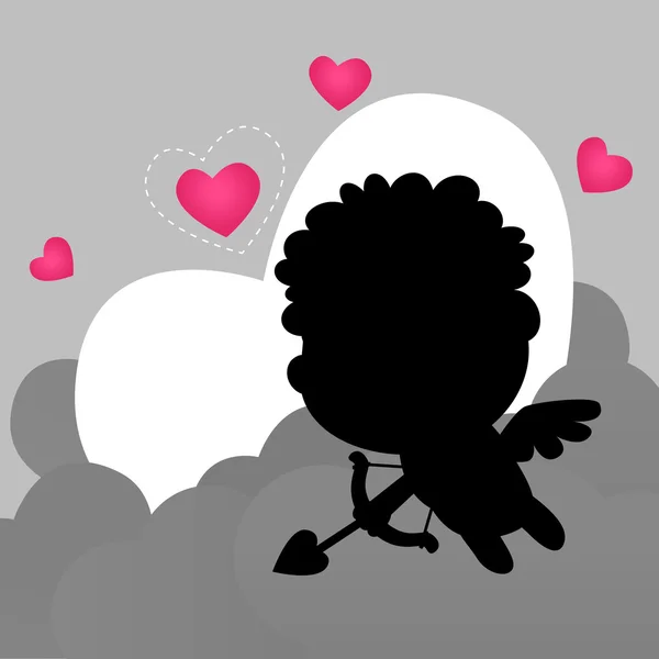 Cupid takes aim in the clouds — Stock Vector