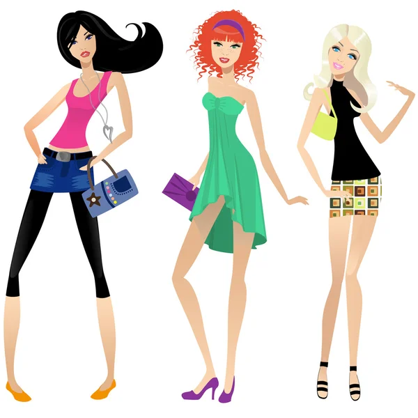 Tres chicas modernas — Vector de stock