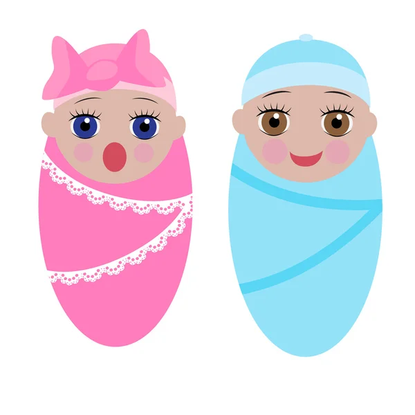 Dos bebés niño y niña — Vector de stock