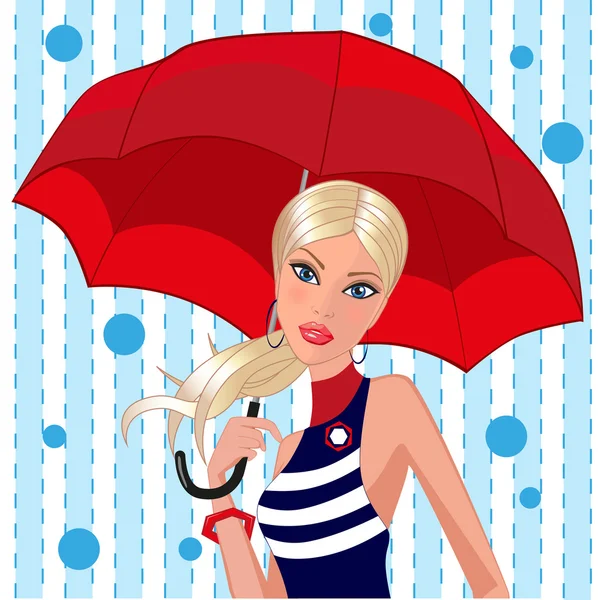 Kız bir şemsiye tutan — Stok Vektör