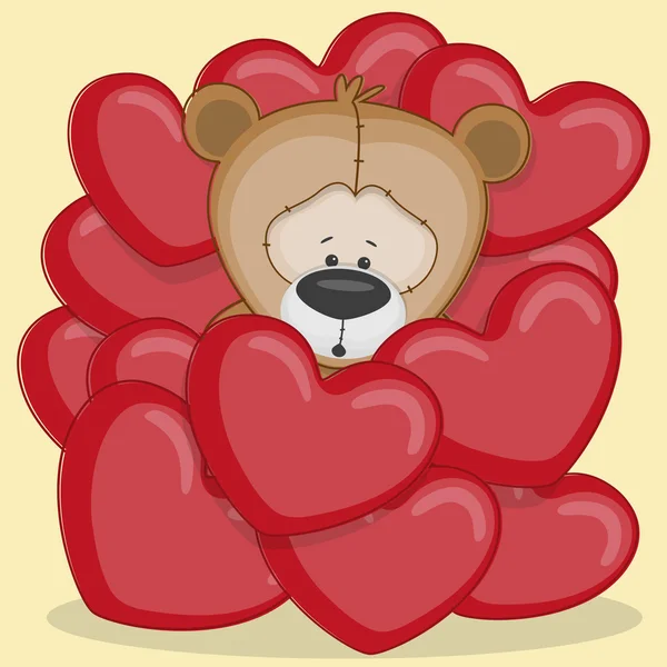 Bear in hearts — Stock Vector