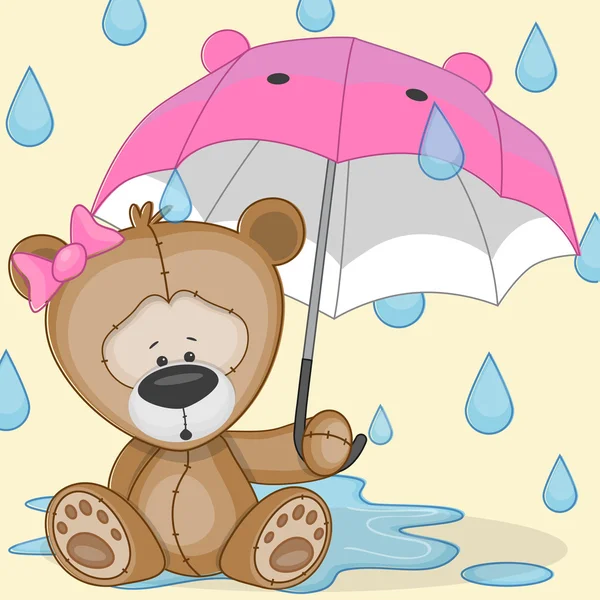 Urso menina com guarda-chuva — Vetor de Stock