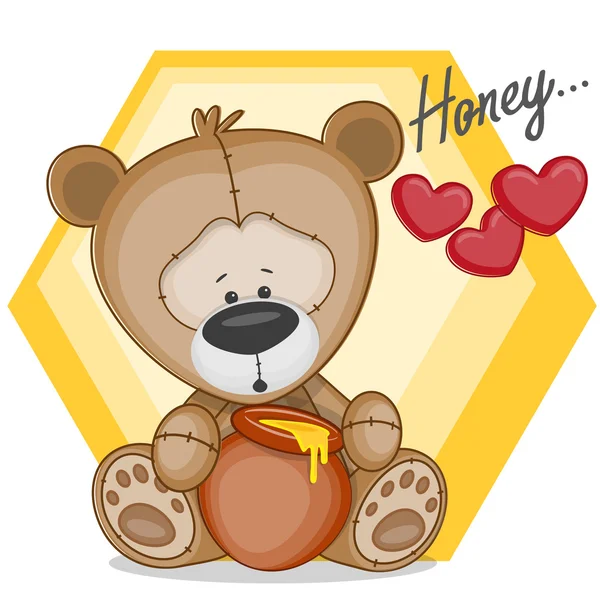 泰迪与蜂蜜 — 图库矢量图片