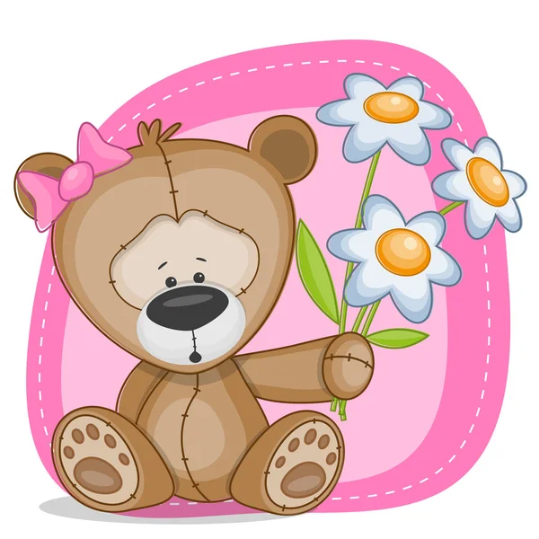 Urso menina com flores — Vetor de Stock