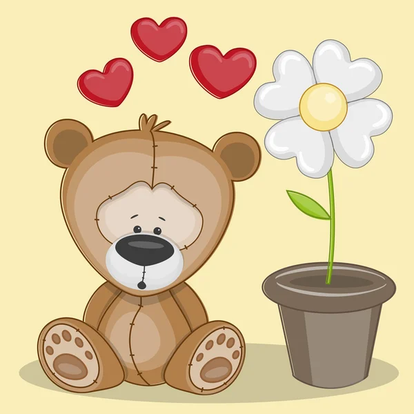 Oso con flor — Vector de stock