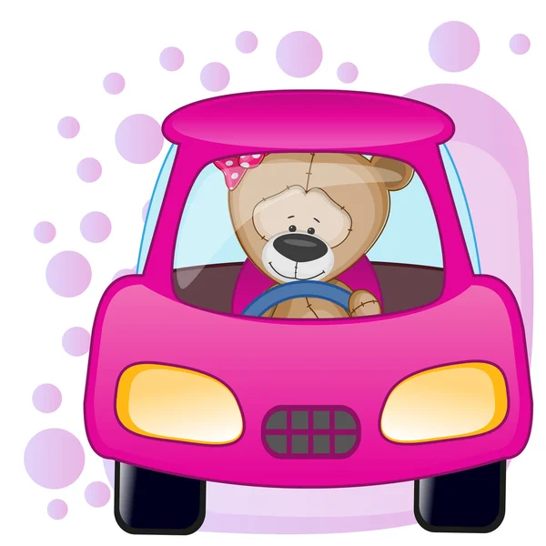 Bir araba oyuncak ayı kız — Stok Vektör