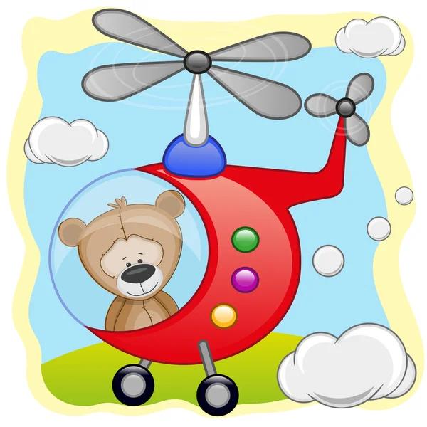 Nallebjörn i helikopter — Stock vektor