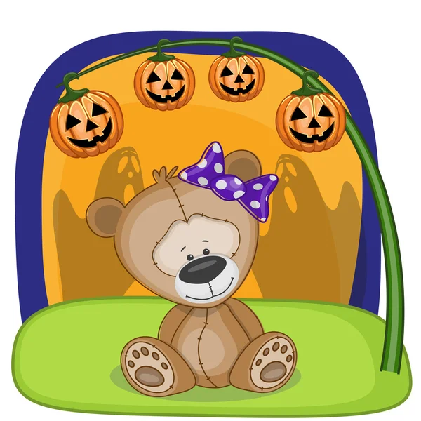 Cartoon teddybeer met pompoen — Stockvector