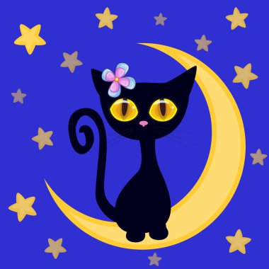Ay'da sevimli siyah yavru kedi
