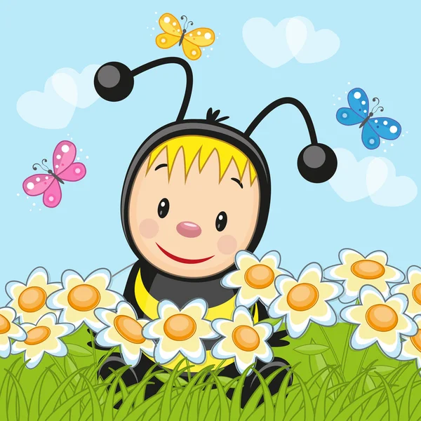 Cartoon bee med blommor — Stock vektor