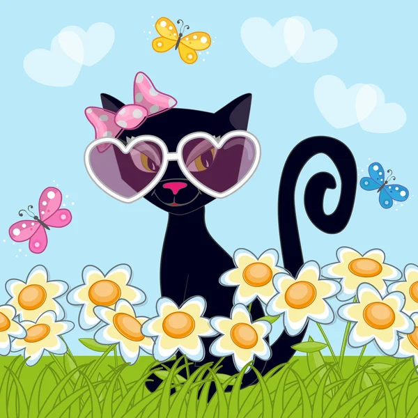 Kat met bloemen — Stockvector