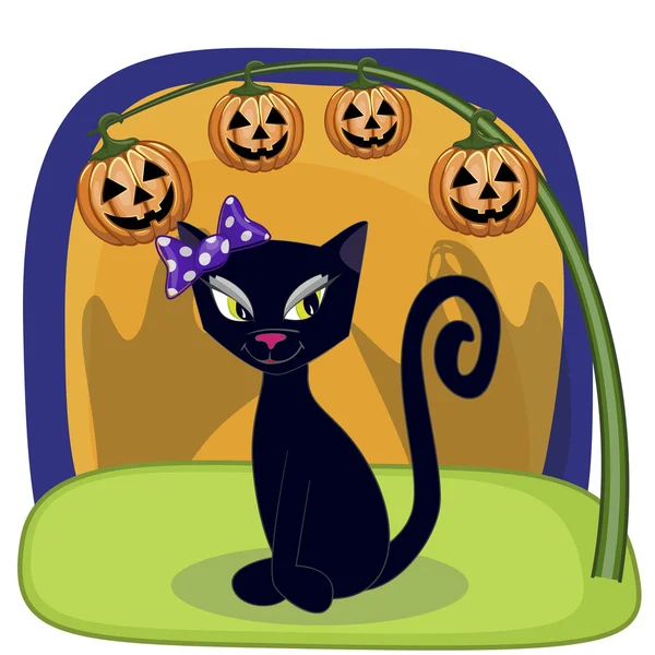 Gato negro con calabaza — Archivo Imágenes Vectoriales
