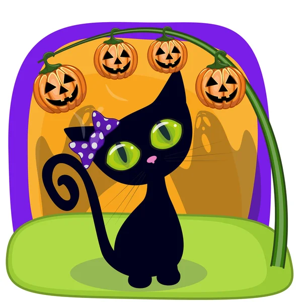 Halloween kitten met pompoen — Stockvector