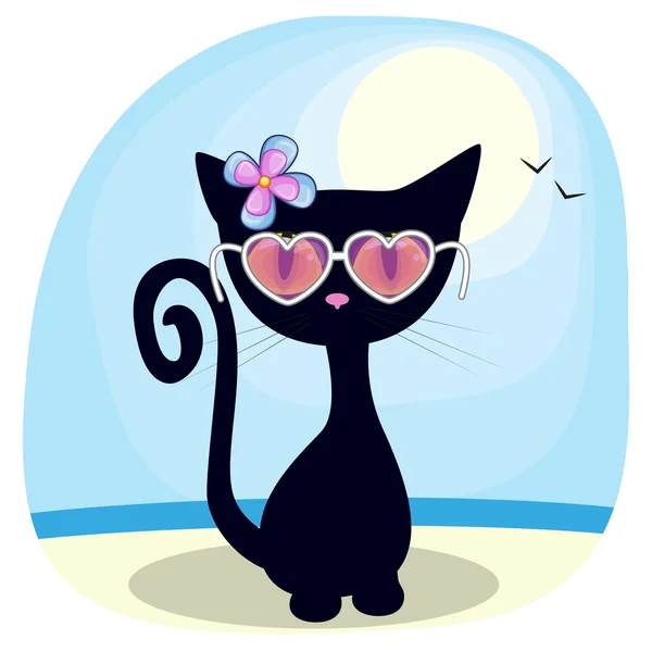 Black kitten on the beach — Stock Vector