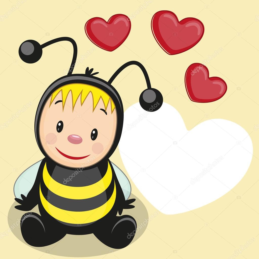 Cartoon bee with hearts