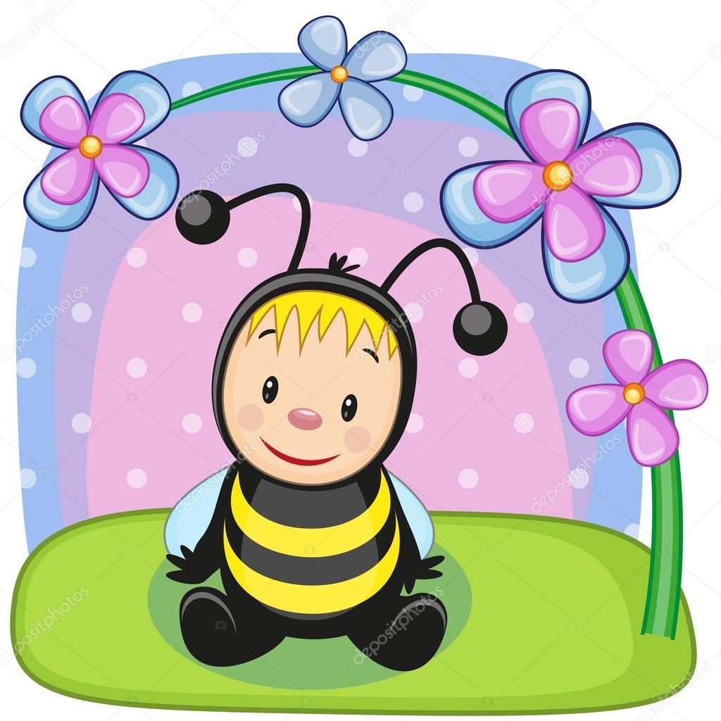Cartoon bee with flowers