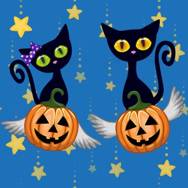 Cadılar Bayramı karikatür siyah yavru kedi