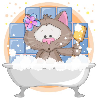 Banyodaki sevimli kedi.