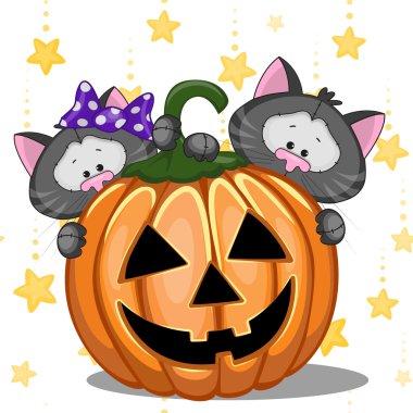 Cadılar Bayramı karikatür siyah kedi