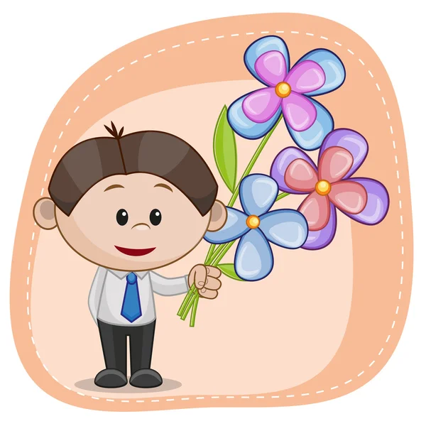 Cute  Boy with flowers — Stock Vector