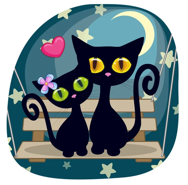 Lovers Black kittens — Stock Vector