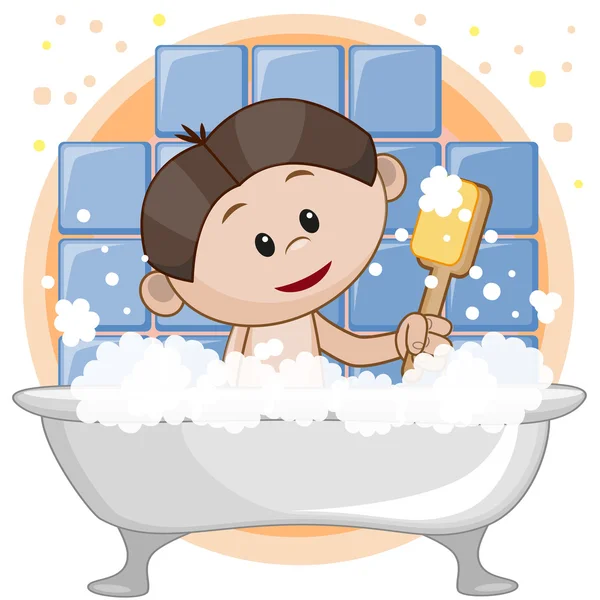 Lindo chico en el baño — Vector de stock