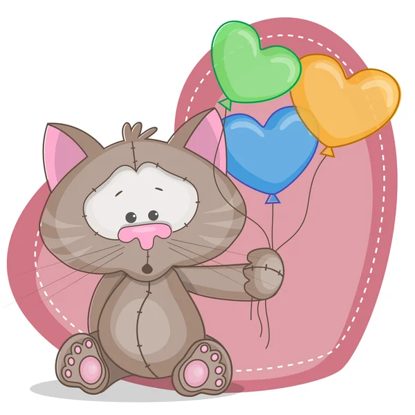 Gato con tarjeta de globos — Vector de stock