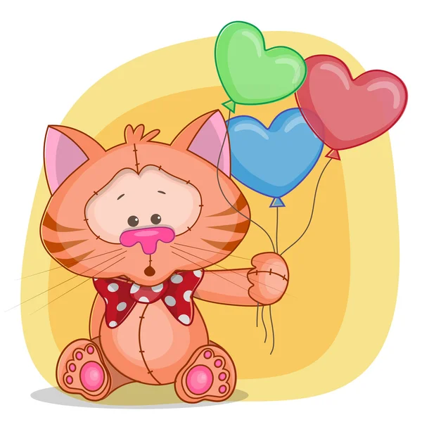 Katze mit Luftballons Karte — Stockvektor