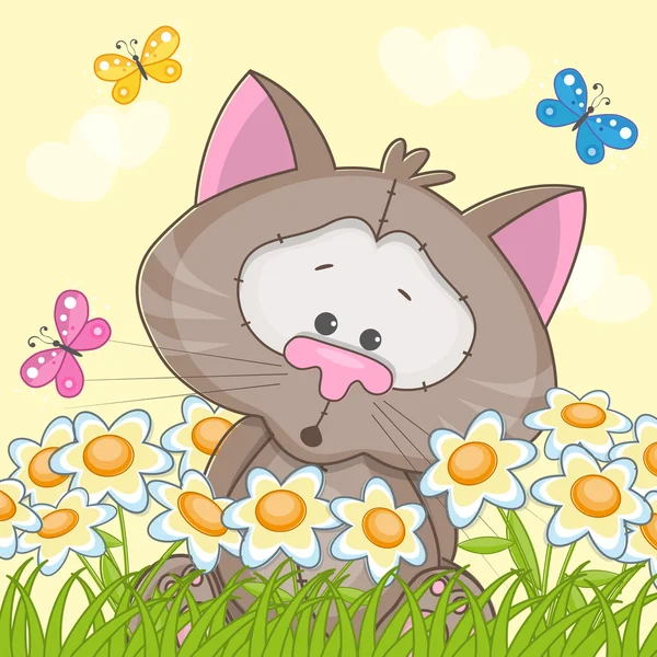 Söt katt med blommor — Stock vektor
