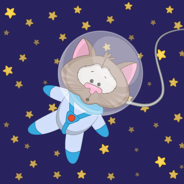 Astronauta gato entre estrellas — Vector de stock