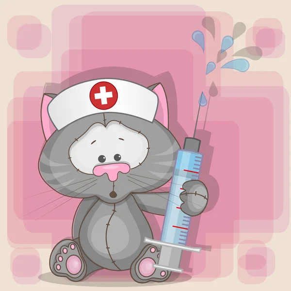 Enfermera de gato con jeringa — Vector de stock