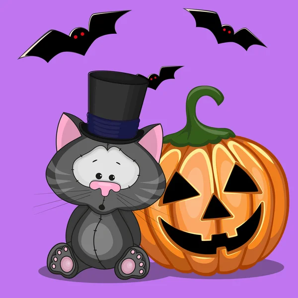 Halloween desenho animado gato preto — Vetor de Stock