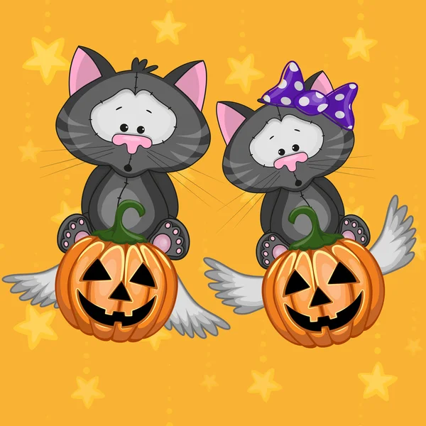 Halloween Dibujos animados Negro gatos — Vector de stock