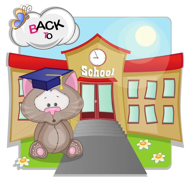 Cartoon Katze und Schule — Stockvektor