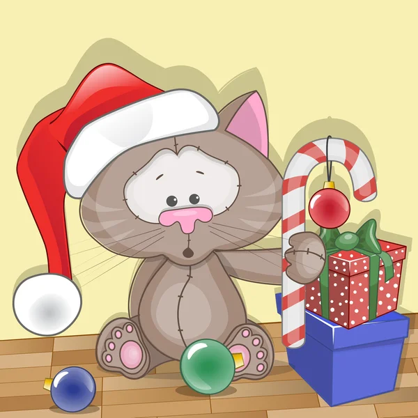 クリスマス サンタ猫 — ストックベクタ