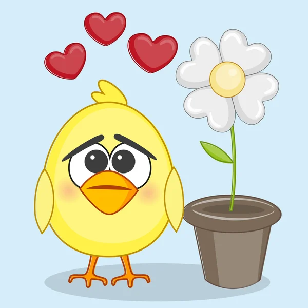 Mignon poulet et fleur — Image vectorielle