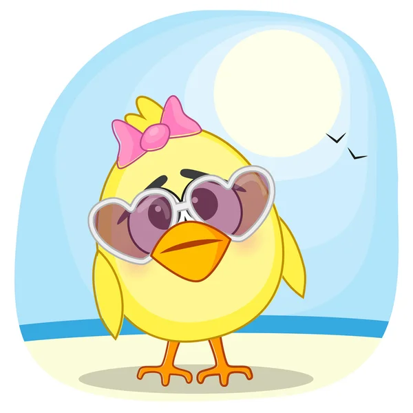 Chica de pollo en gafas de sol — Vector de stock