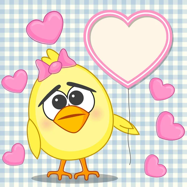 Tarjeta de pollo con corazones — Vector de stock