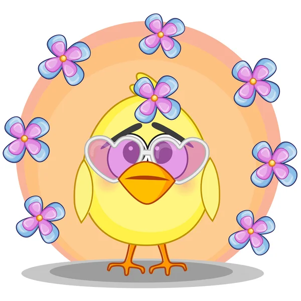 Pollo con tarjeta de flores — Vector de stock