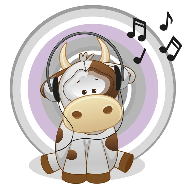 Vaca dos desenhos animados com fones de ouvido — Vetor de Stock